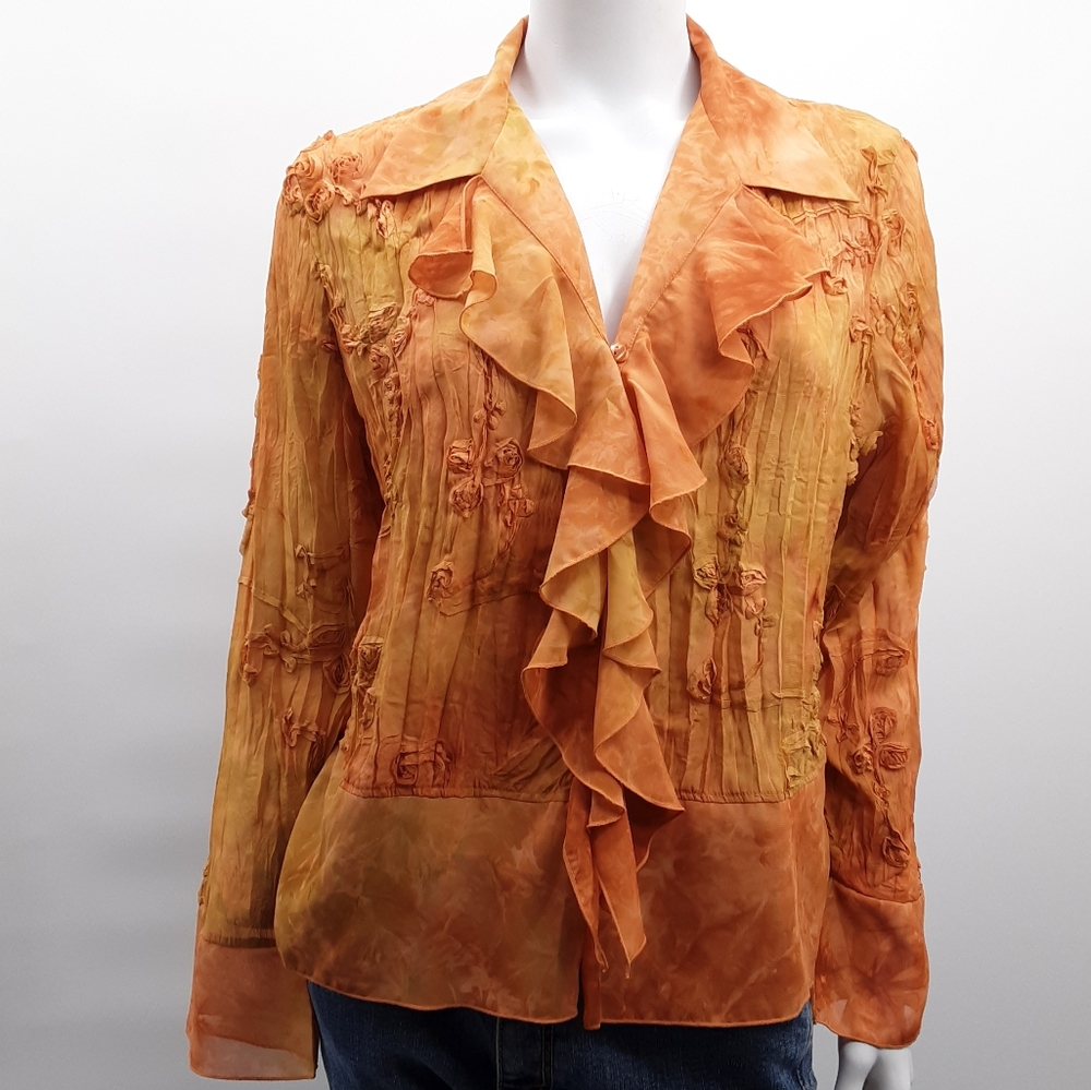 Dress U by Sharon frilly retro boho 70's vibe Blouse cascade collar large